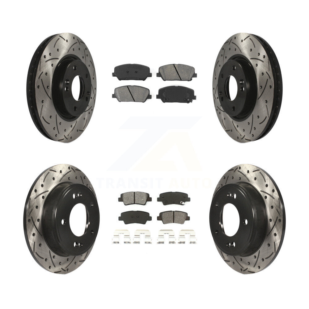 Drilled Slot Brake Rotor & Semi-Metallic Pad Front Rear Kit For Hyundai Veloster