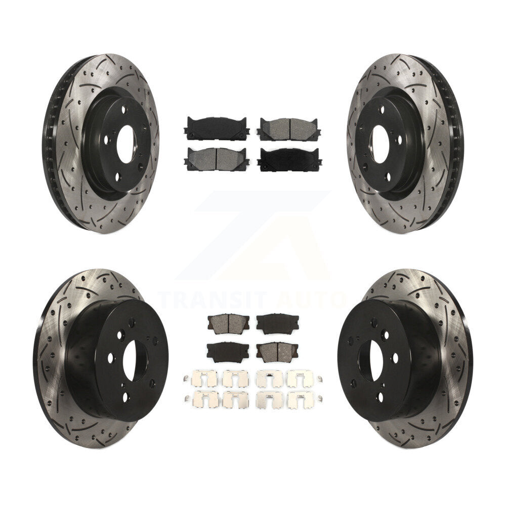 Drilled Slot Brake Rotor Semi-Metallic Pad Front Rear Kit For Toyota Camry Lexus