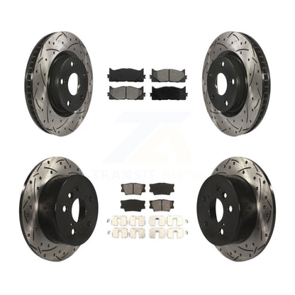 Drilled Slot Brake Rotor Semi-Metallic Pad Front Rear Kit For Toyota Camry Lexus