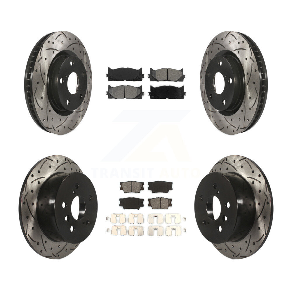 Drilled Slot Brake Rotor Semi-Metallic Pad Front Rear Kit For Toyota Camry Lexus