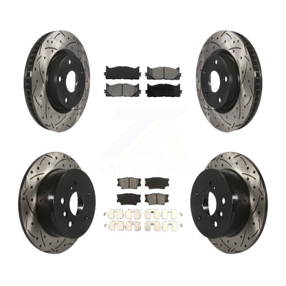 Drilled Slot Brake Rotor Semi-Metallic Pad Front Rear Kit For Toyota Camry Lexus