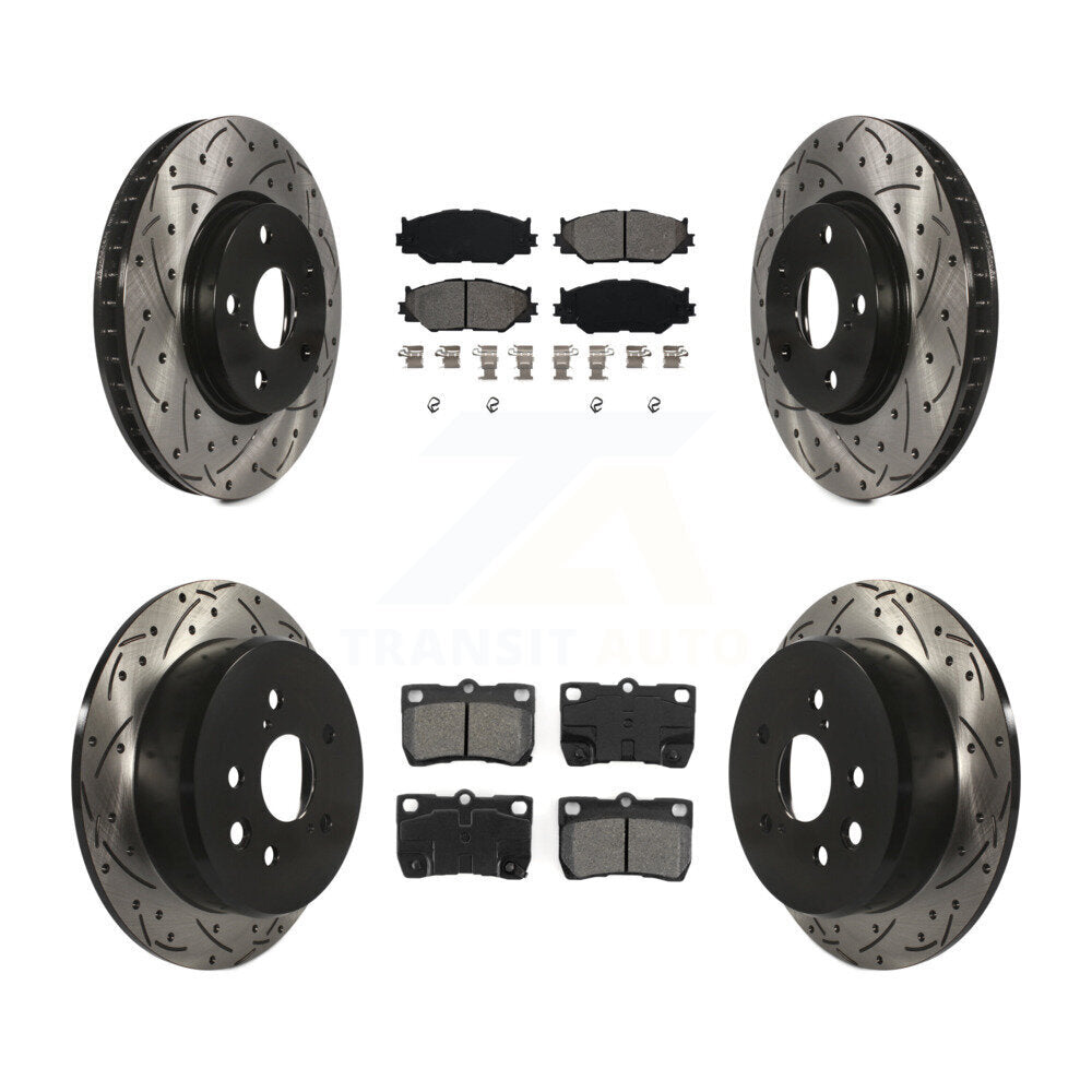 Drilled Slot Disc Brake Rotor & Semi-Metallic Pad Front Rear Kit For Lexus IS250