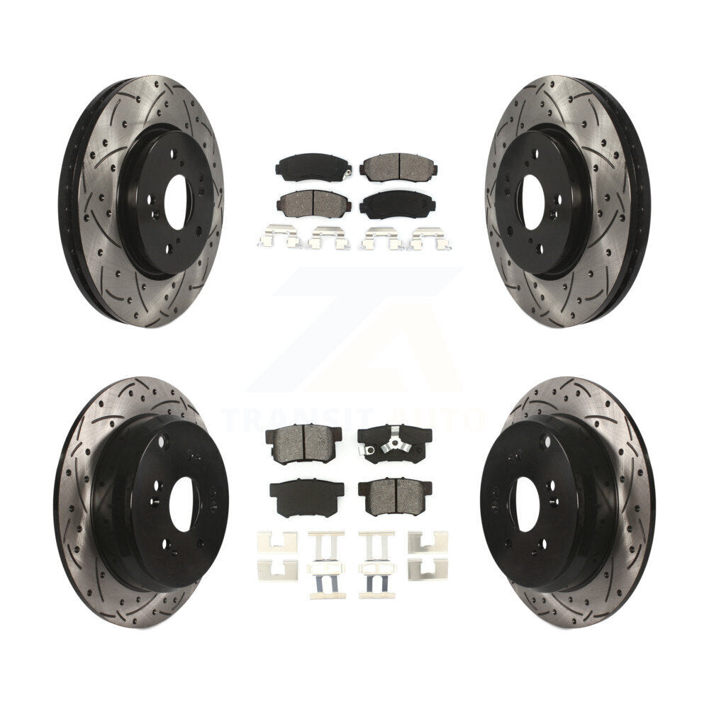 Drill Slot Brake Rotor Semi-Metallic Pad Front Rear Kit For Honda CR-V Acura RDX