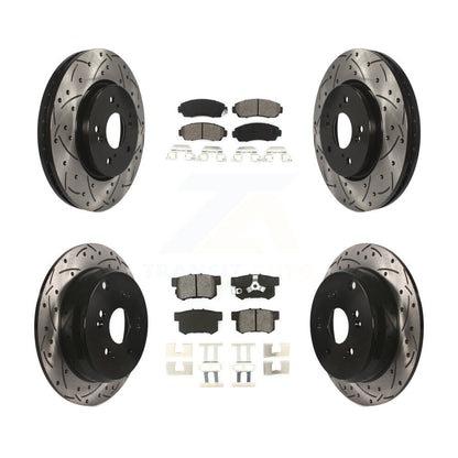Drill Slot Brake Rotor Semi-Metallic Pad Front Rear Kit For Honda CR-V Acura RDX