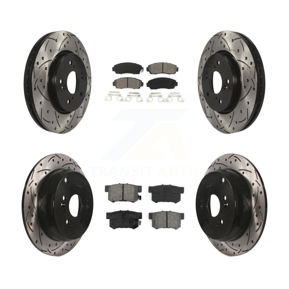 Coat Drill Slot Disc Brake Rotors Semi-Metallic Pad Front Rear Kit For Acura RDX