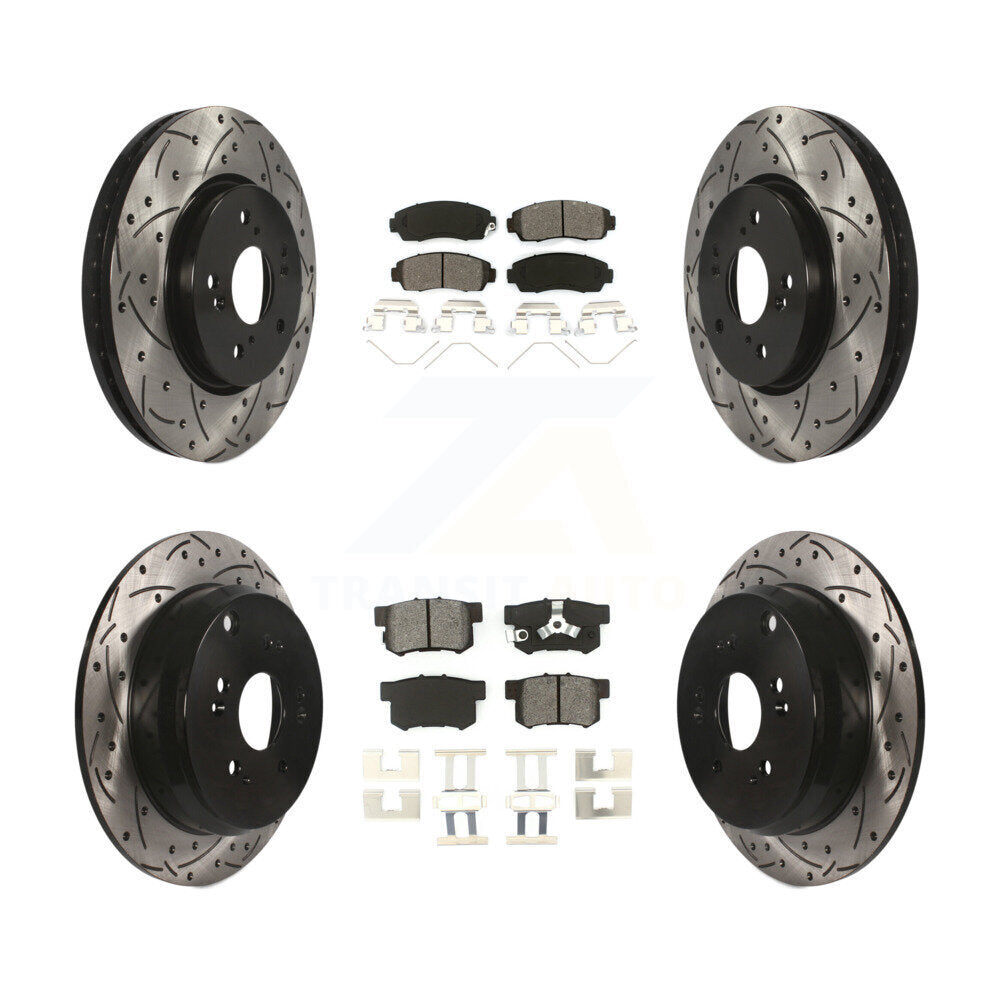 Drill Slot Brake Rotor Semi-Metallic Pad Front Rear Kit For 12-16 Honda CR-V AWD
