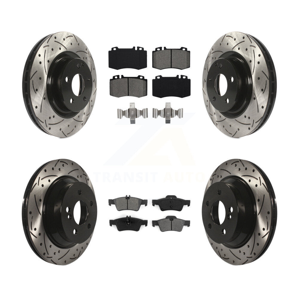 Drill Slot Brake Rotor Semi-Metallic Pad Front Rear Kit For Mercedes-Benz CLS550