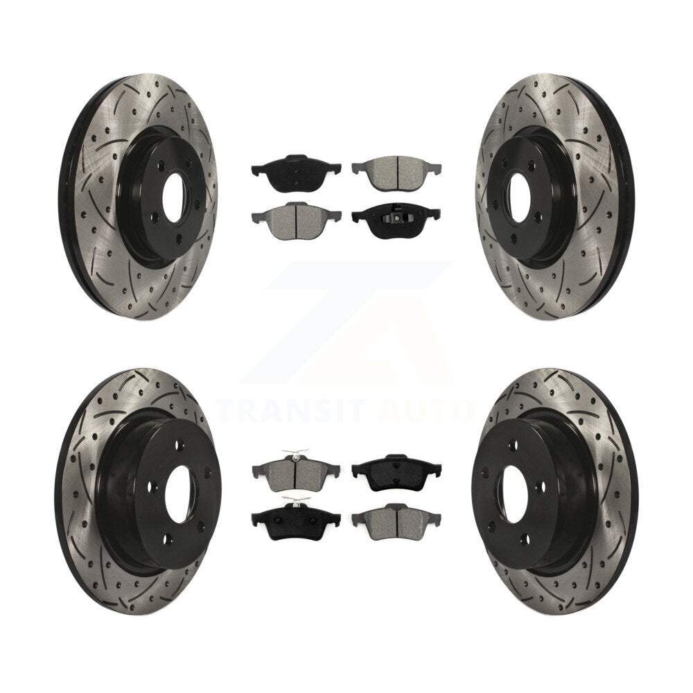Drill Slot Brake Rotor Semi-Metallic Pad Front Rear Kit For Ford Transit Connect