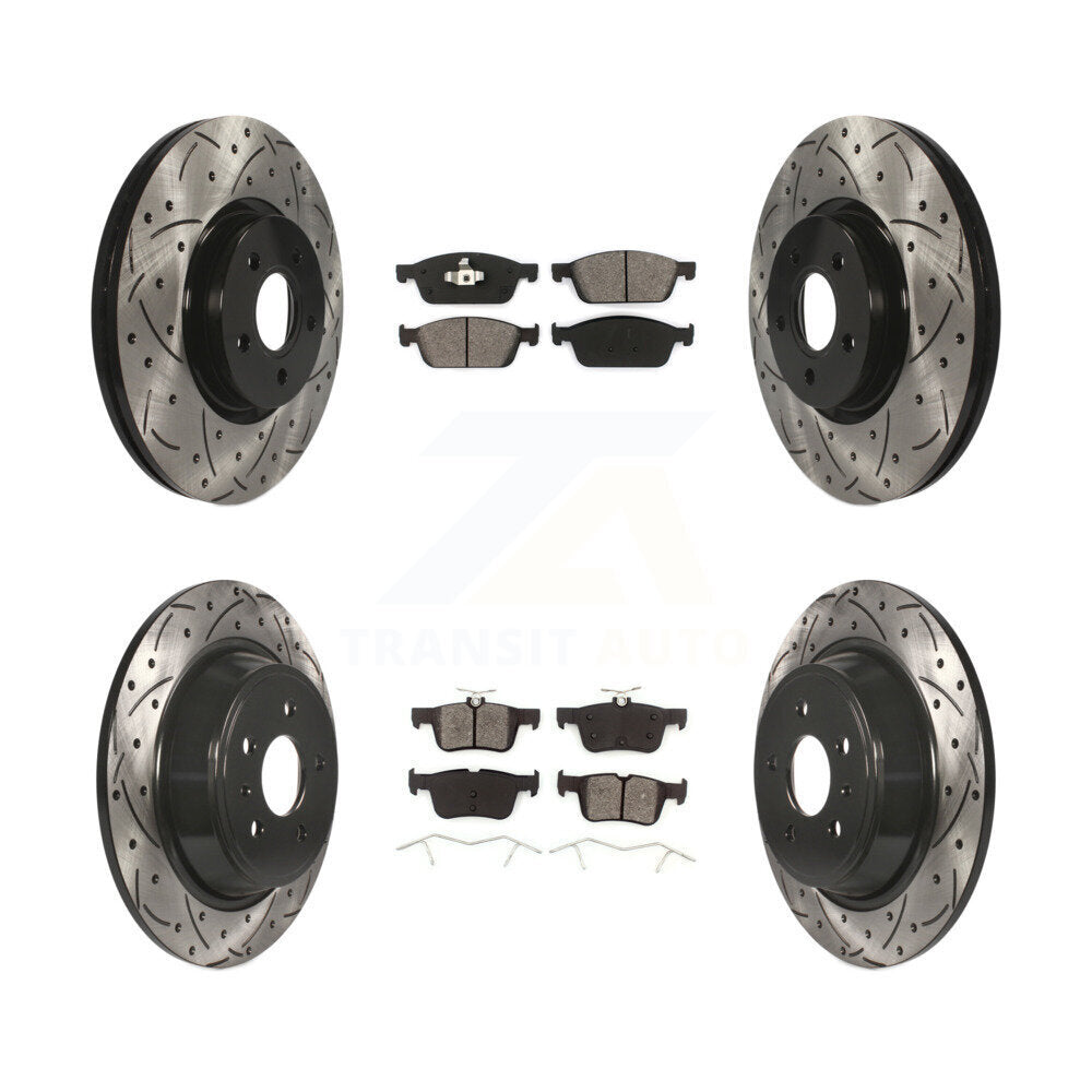 Drill Slot Brake Rotors Semi-Metallic Pad Front Rear Kit For Ford Escape Lincoln