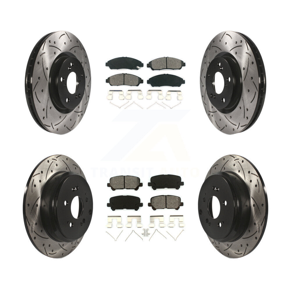 Drilled Slot Brake Rotors Semi-Metallic Pad Front Rear Kit For Honda Pilot Acura