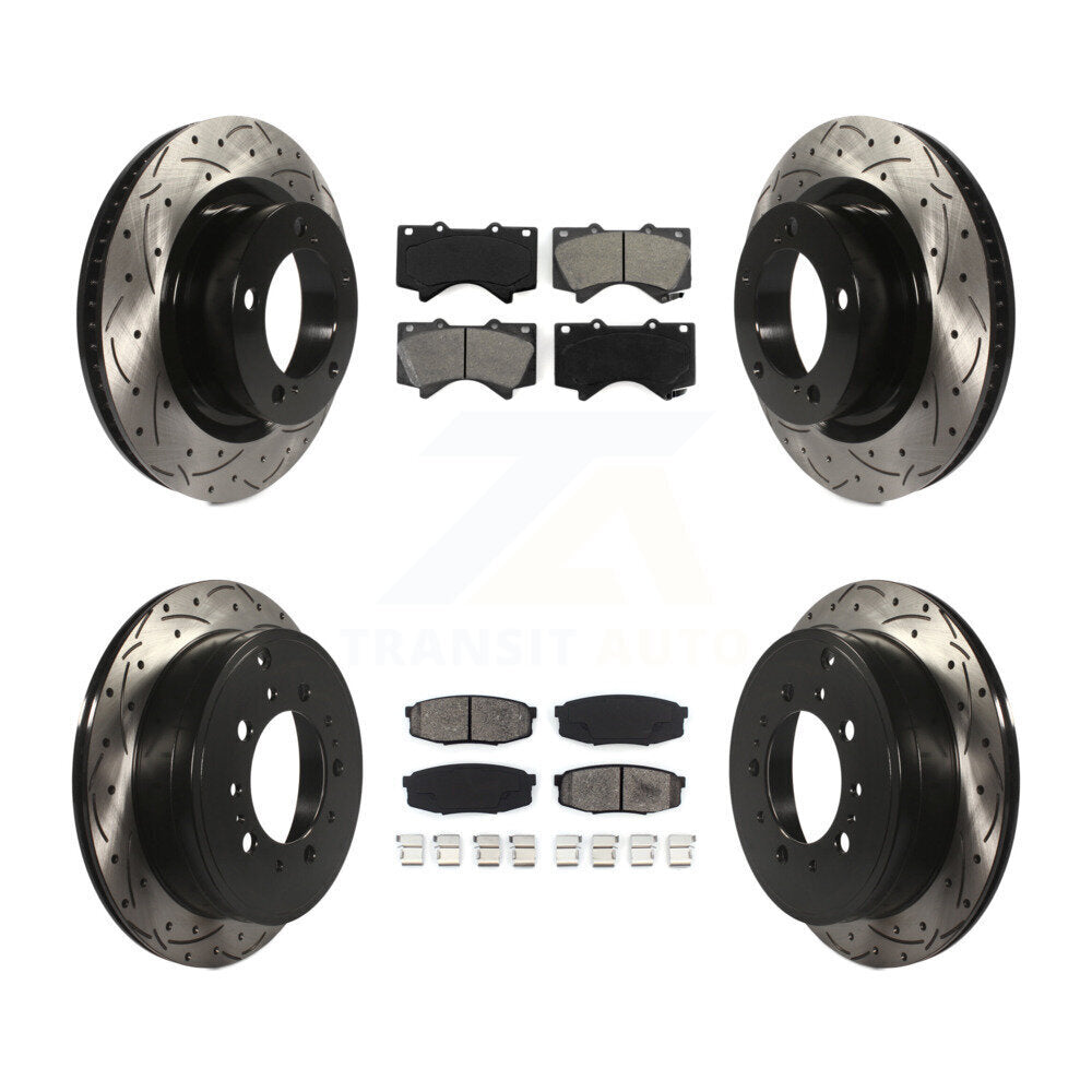 Drill Slot Brake Rotors Semi-Metallic Pad Front Rear Kit For Toyota Tundra Lexus