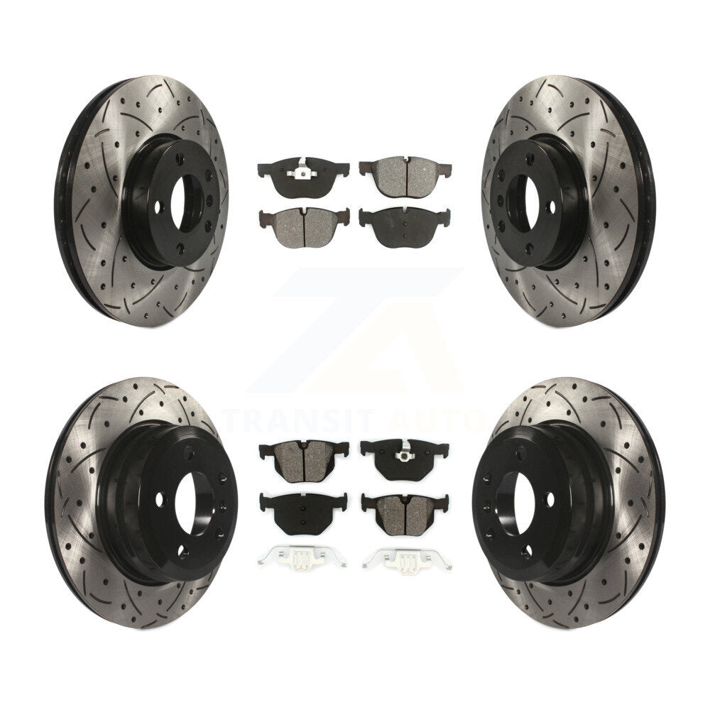 Coat Drill Slot Disc Brake Rotors Semi-Metallic Pad Front Rear Kit For BMW X5 X6