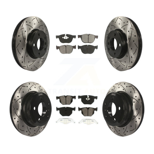 Coat Drill Slot Disc Brake Rotors Semi-Metallic Pad Front Rear Kit For BMW X5 X6