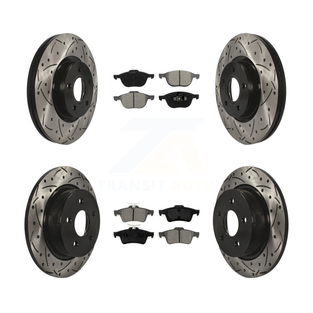 Drilled Slot Brake Rotors Semi-Metallic Pad Front Rear Kit For Ford Escape C-Max