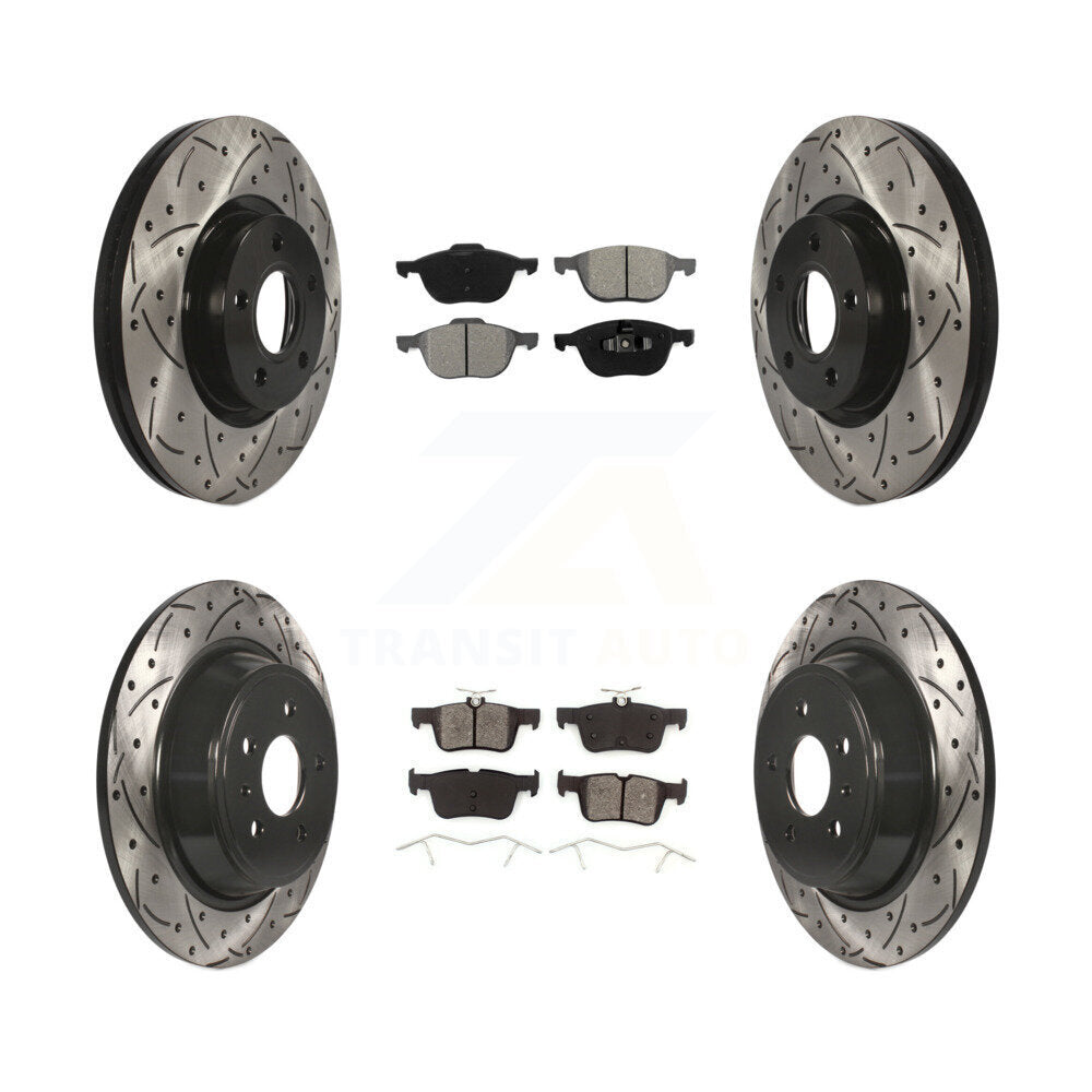 Drilled Slot Disc Brake Rotor & Semi-Metallic Pad Front Rear Kit For Ford Escape