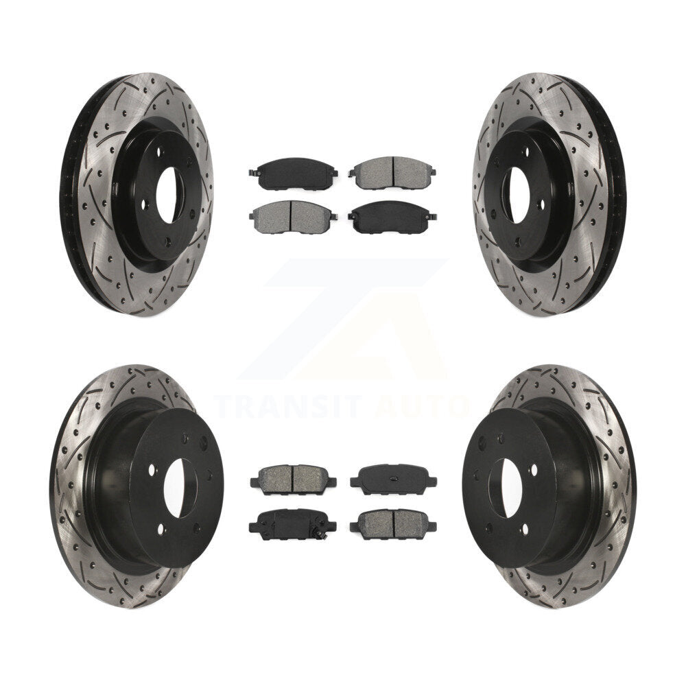 Drilled Slot Brake Rotor Semi-Metallic Pad Front Rear Kit For Nissan Sentra SE-R