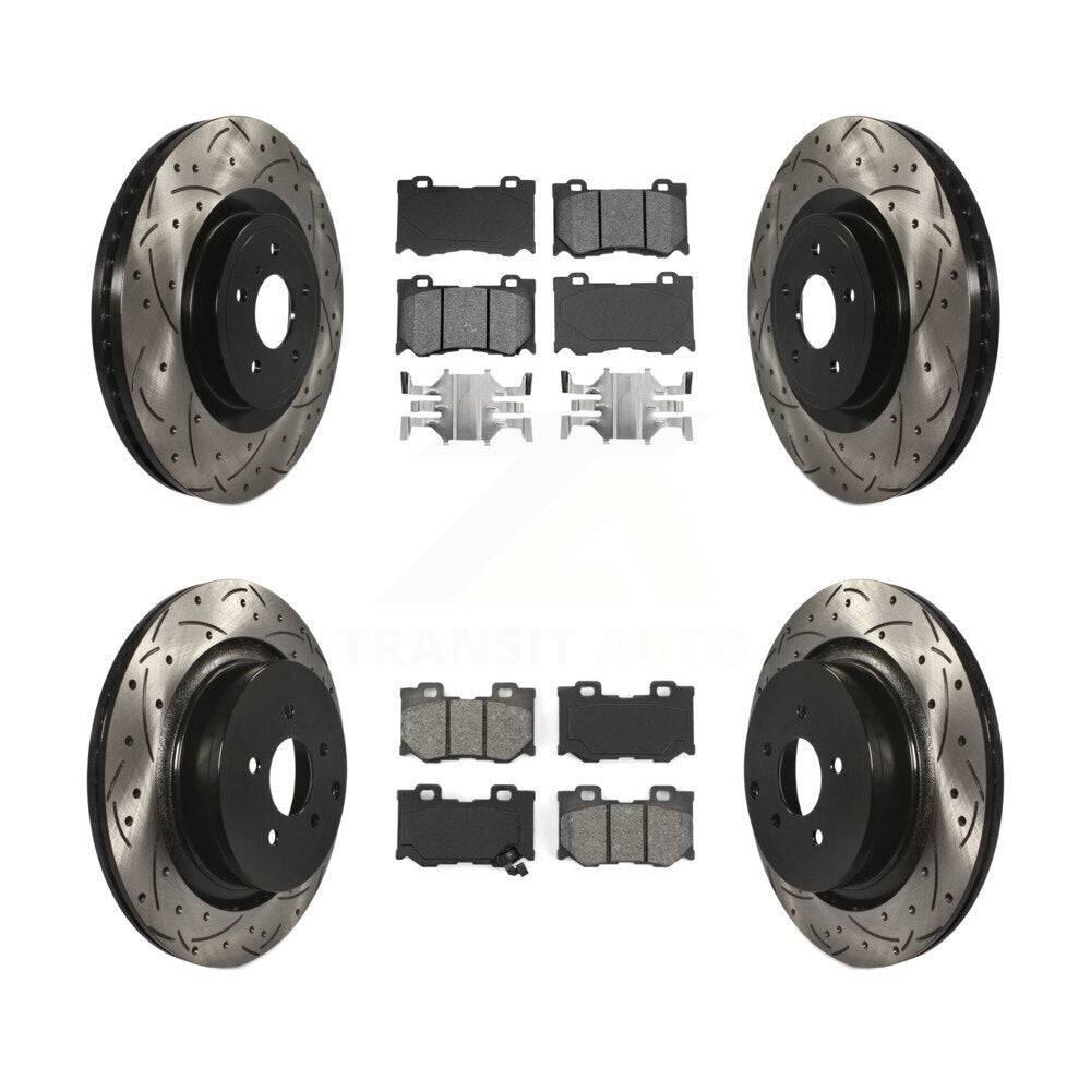 Drilled Slot Disc Brake Rotor Semi-Metallic Pad Front Rear Kit For INFINITI FX50