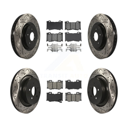 Drilled Slot Disc Brake Rotor Semi-Metallic Pad Front Rear Kit For INFINITI FX50