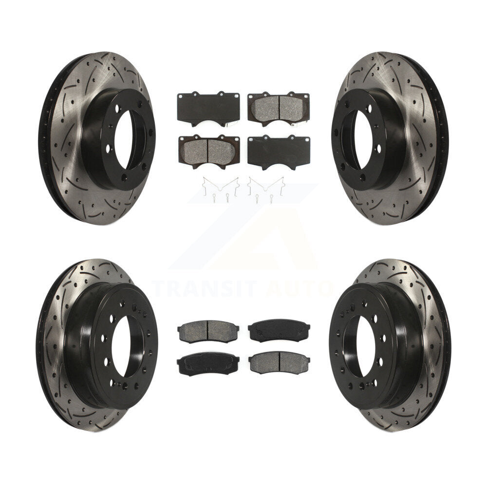 Drilled Slot Brake Rotors Semi-Metallic Pad Front Rear Kit For Toyota FJ Cruiser
