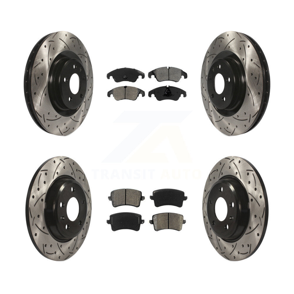 Coated Drill Slot Disc Brake Rotors Semi-Metallic Pad Front Rear Kit For Audi Q5