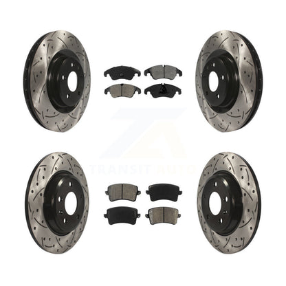 Coated Drill Slot Disc Brake Rotors Semi-Metallic Pad Front Rear Kit For Audi Q5