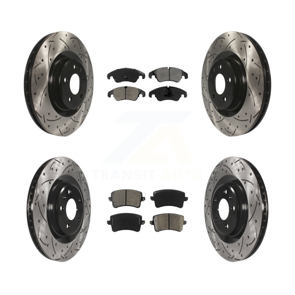 Drilled Slot Disc Brake Rotor Semi-Metallic Pad Front Rear Kit For Audi Q5 S4 S5