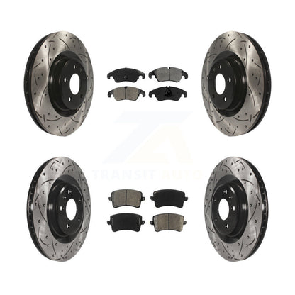 Drilled Slot Disc Brake Rotor Semi-Metallic Pad Front Rear Kit For Audi Q5 S4 S5