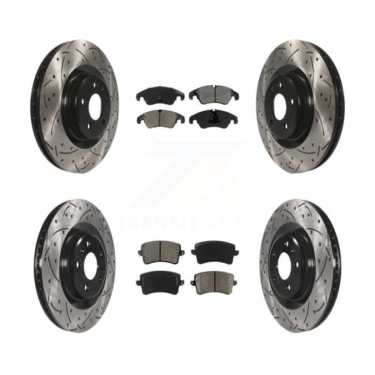 Drilled Slot Disc Brake Rotor Semi-Metallic Pad Front Rear Kit For Audi Q5 S4 S5
