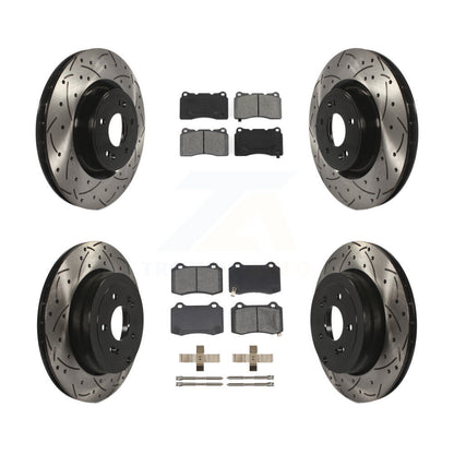Coated Drilled Slotted Disc Brake Rotor And Semi-Metallic Pad Front Rear Kit For