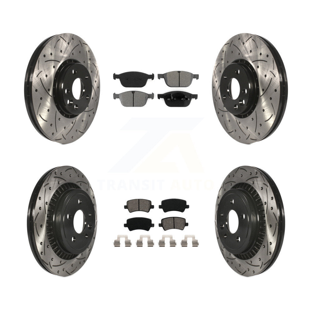Drill Slot Brake Rotor Semi-Metallic Pad Front Rear Kit For 2010-2015 Volvo XC60