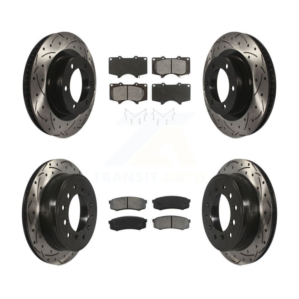 Drill Slot Brake Rotor Semi-Metallic Pad Front Rear Kit For Toyota 4Runner Lexus