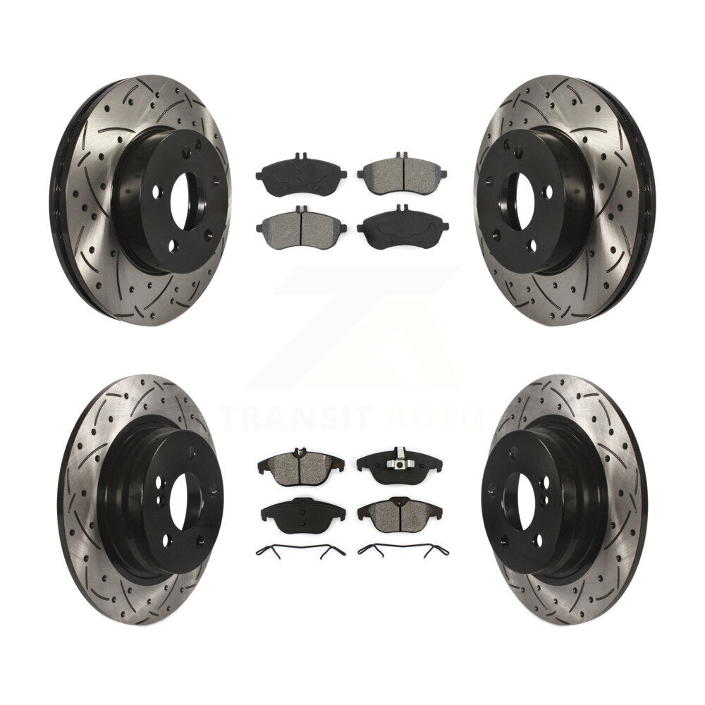 Drilled Slot Brake Rotor Semi-Metallic Pad Front Rear Kit For Mercedes-Benz C250