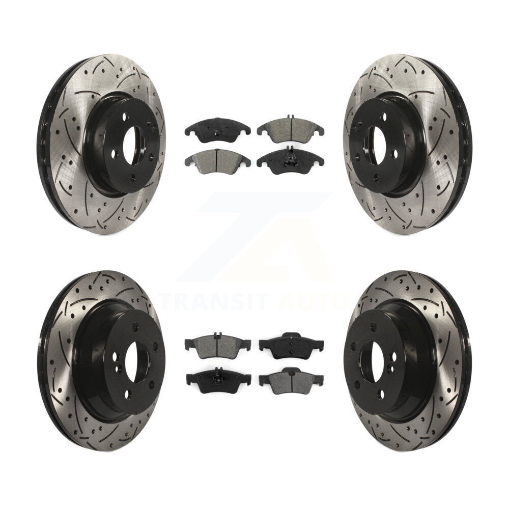 Drilled Slot Brake Rotor Semi-Metallic Pad Front Rear Kit For Mercedes-Benz E350