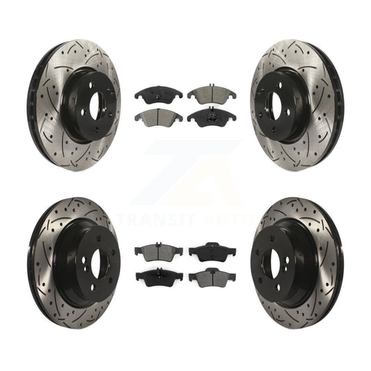 Drilled Slot Brake Rotor Semi-Metallic Pad Front Rear Kit For Mercedes-Benz E350