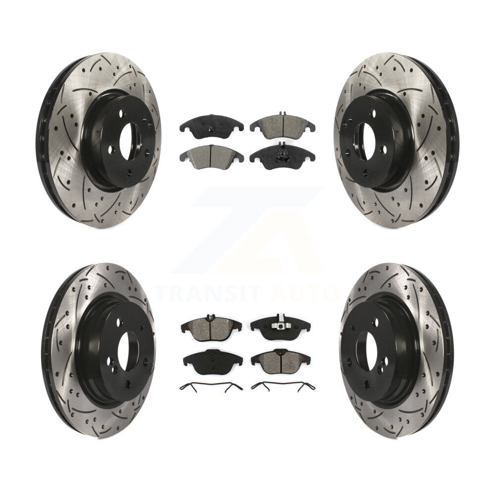 Drilled Slot Brake Rotor Semi-Metallic Pad Front Rear Kit For Mercedes-Benz C300