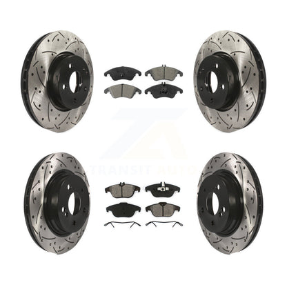 Drilled Slot Brake Rotor Semi-Metallic Pad Front Rear Kit For Mercedes-Benz C300