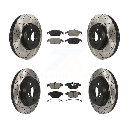 Drilled Slot Brake Rotor Semi-Metallic Pad Front Rear Kit For Mercedes-Benz C300