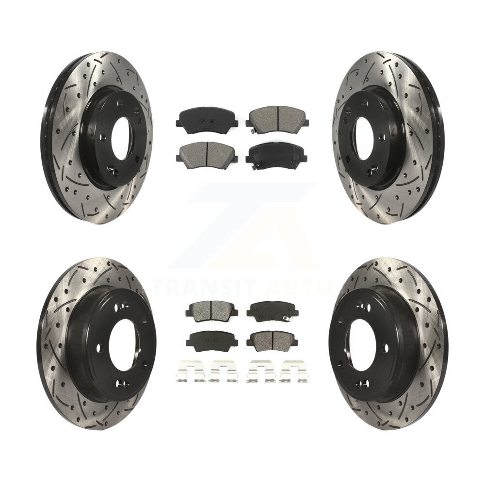 Drilled Slot Brake Rotor Semi-Metallic Pad Front Rear Kit For Hyundai Elantra GT