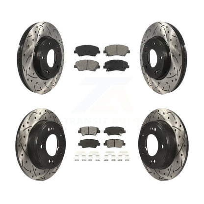 Drilled Slot Brake Rotor Semi-Metallic Pad Front Rear Kit For Hyundai Elantra GT