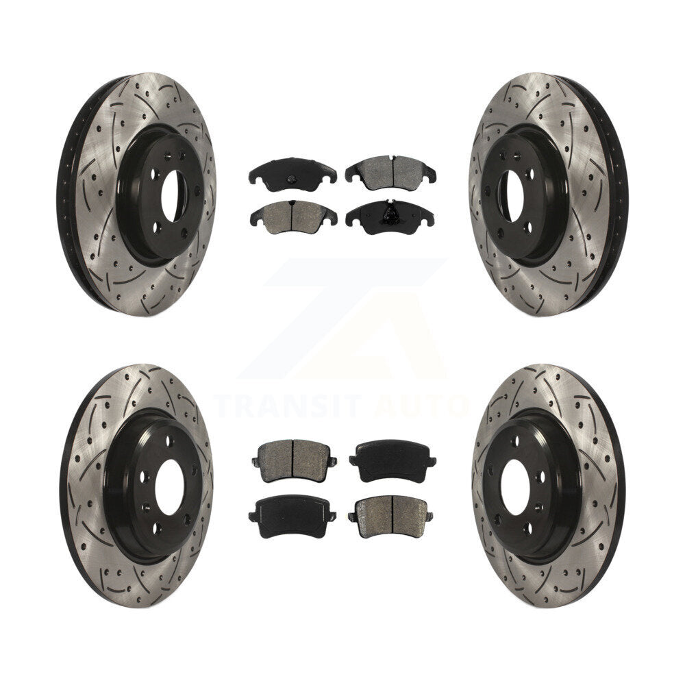 Drilled Slot Brake Rotor Semi-Metallic Pad Front Rear Kit For Audi Q5 A4 Quattro