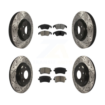 Drilled Slot Brake Rotor Semi-Metallic Pad Front Rear Kit For Audi Q5 A4 Quattro