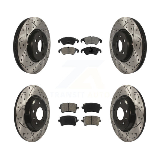 Drilled Slot Brake Rotor Semi-Metallic Pad Front Rear Kit For Audi Q5 A4 Quattro