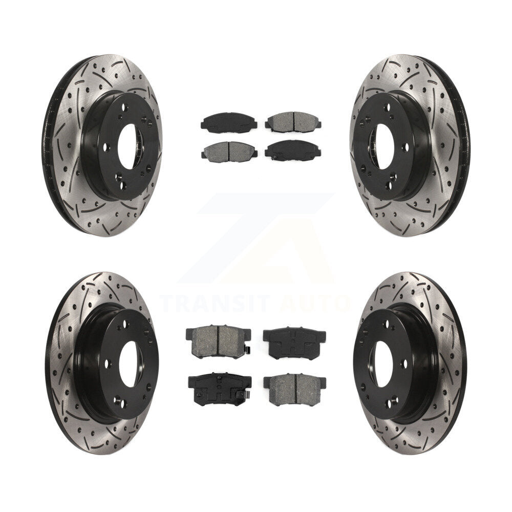 Drilled Slot Disc Brake Rotor & Semi-Metallic Pad Front Rear Kit For Honda Civic