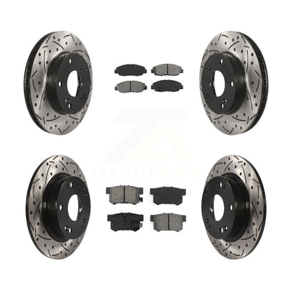 Drilled Slot Disc Brake Rotor & Semi-Metallic Pad Front Rear Kit For Honda Civic