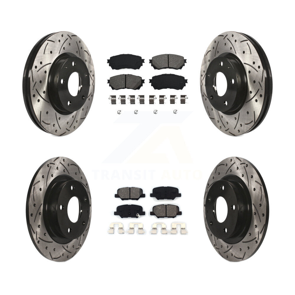 Coated Drill Slot Disc Brake Rotors Semi-Metallic Pad Front Rear Kit For Mazda 6