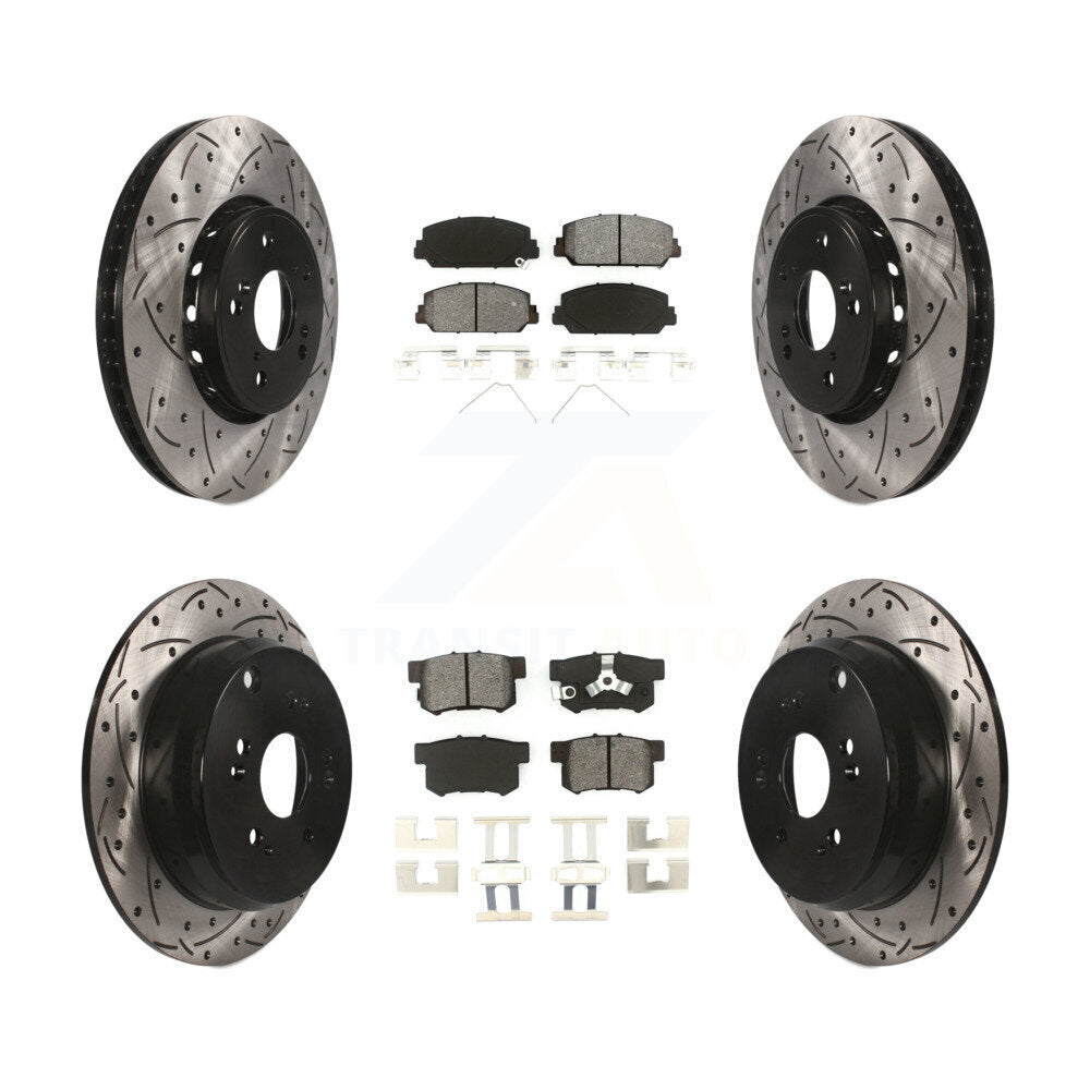 Drill Slot Brake Rotors Semi-Metallic Pad Front Rear Kit For 2013-2018 Acura RDX