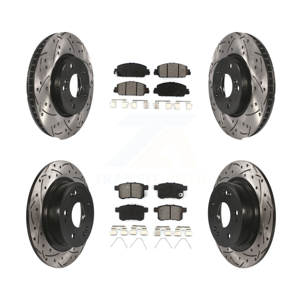 Drilled Slot Disc Brake Rotors Semi-Metallic Pad Front Rear Kit For Honda Accord