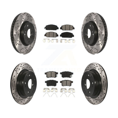 Drilled Slot Disc Brake Rotors Semi-Metallic Pad Front Rear Kit For Honda Accord