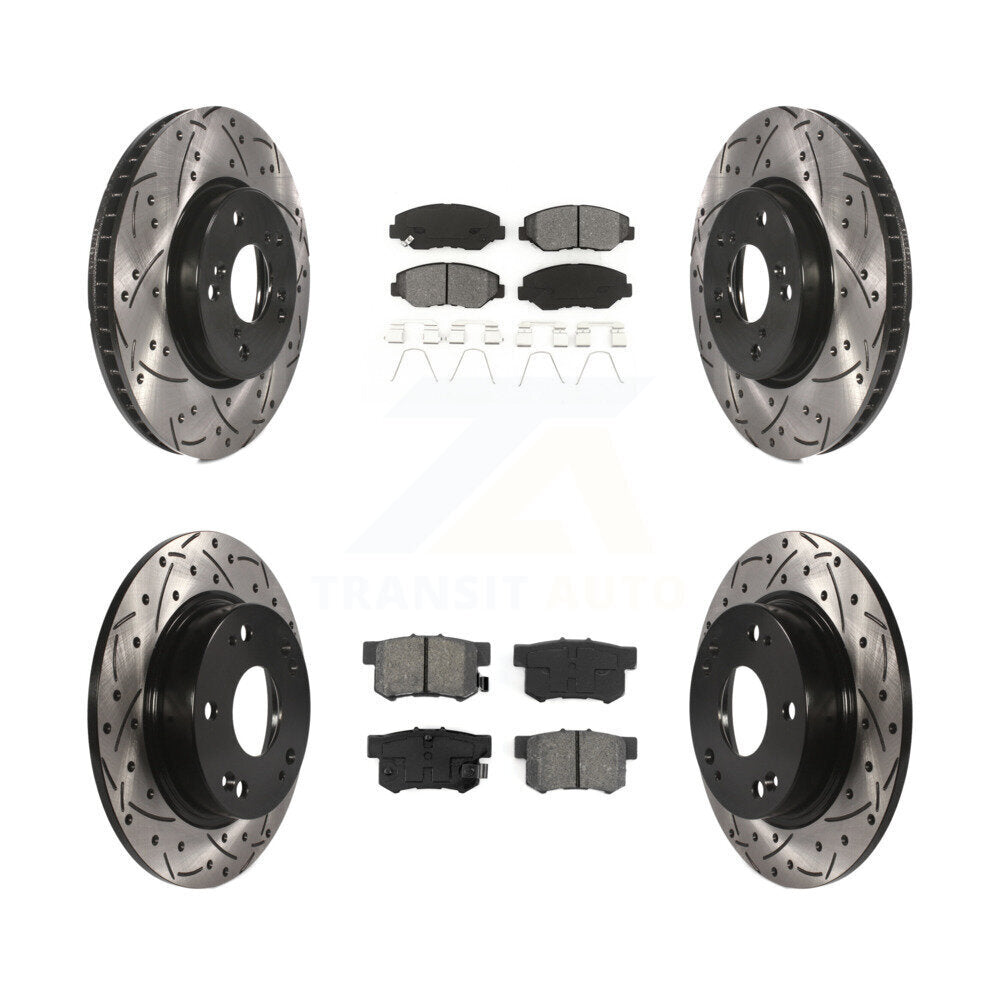 Drilled Slot Disc Brake Rotor & Semi-Metallic Pad Front Rear Kit For Honda Civic