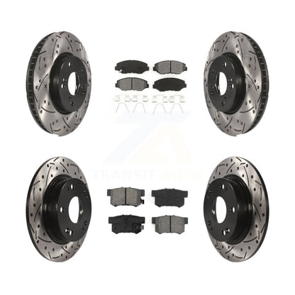 Drilled Slot Disc Brake Rotor & Semi-Metallic Pad Front Rear Kit For Honda Civic
